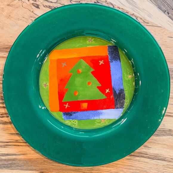 Crate & Barrel, Dibbern Germany-Christmas Tree Glass Lg Plate/Platter-13"- #4 - Picture 7 of 7